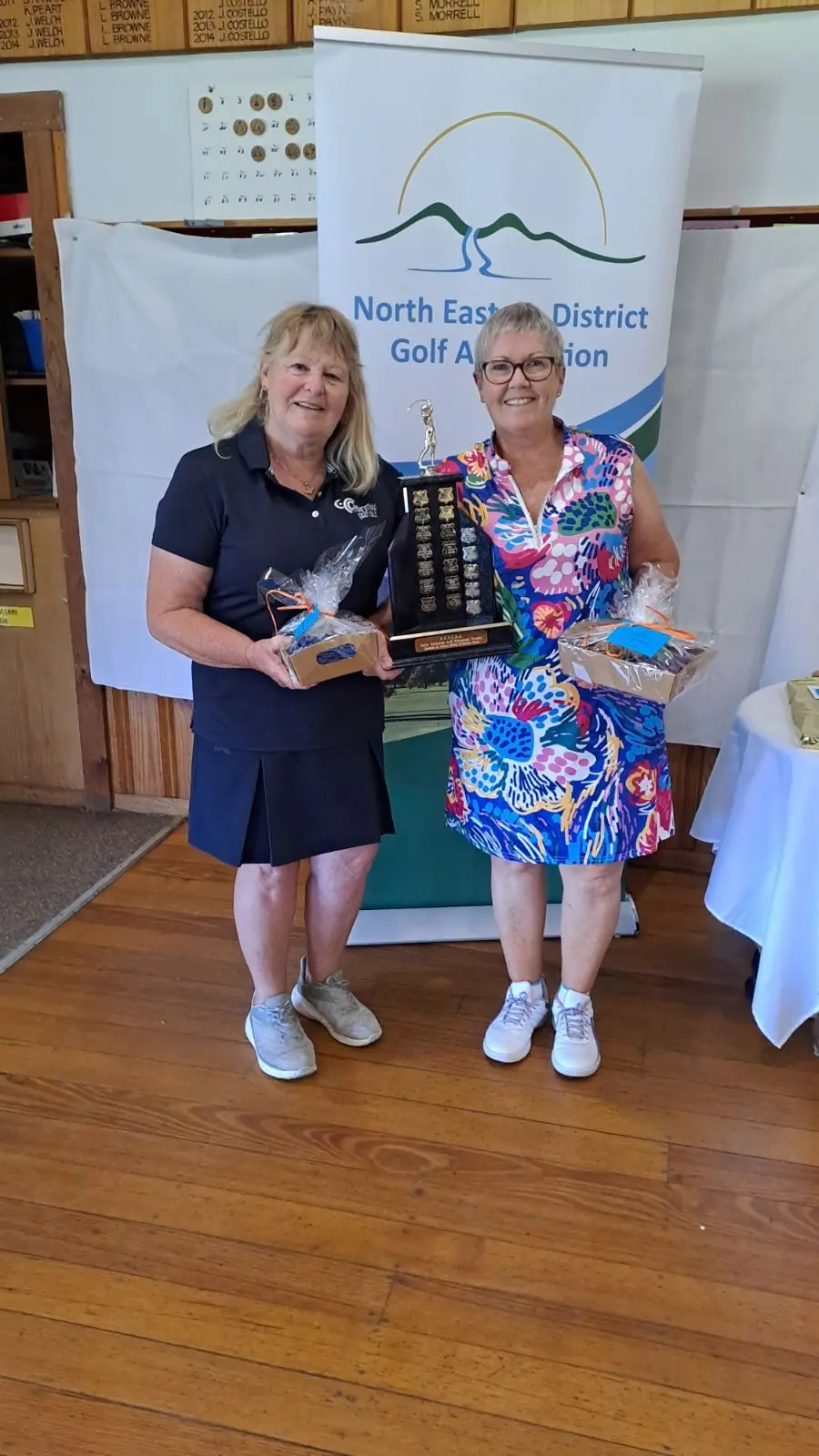 WINNERS: Kerri Nicol and Sharon Gysberts holding the Sally Symonds Trophy. PHOTO: Supplied
