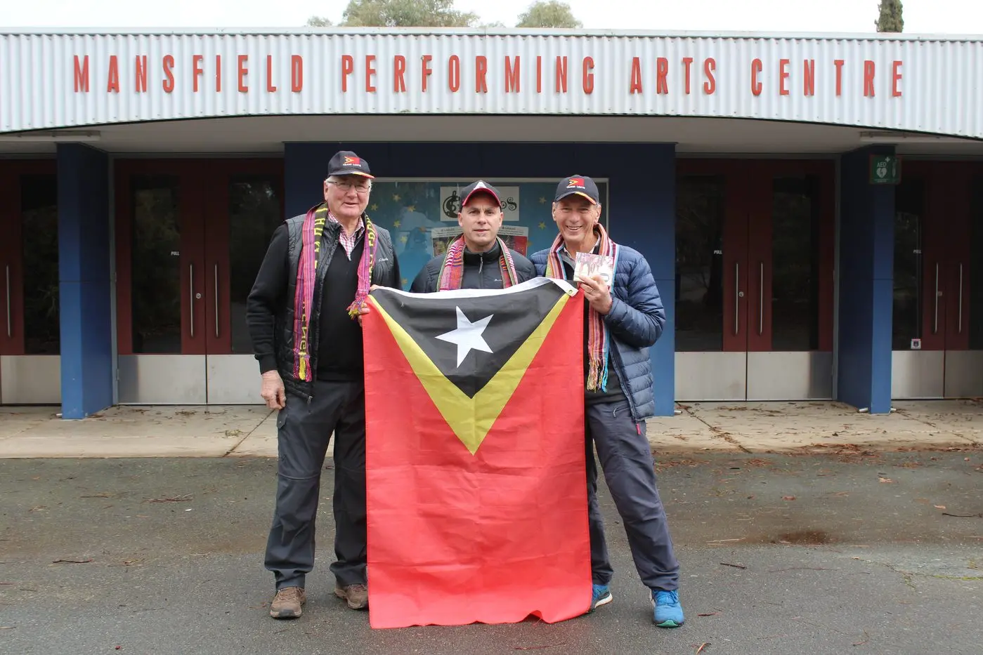 AT MPAC: (From left) Friends of the Venilale\\'s Andrew Crockett and Dr Will Twycross with Paulo Almeida (centre) at the Mansfield Performing Arts Complex in preparation for the upcoming Hamoris Lian Timor (Reviving the Sound of Timor) performance.