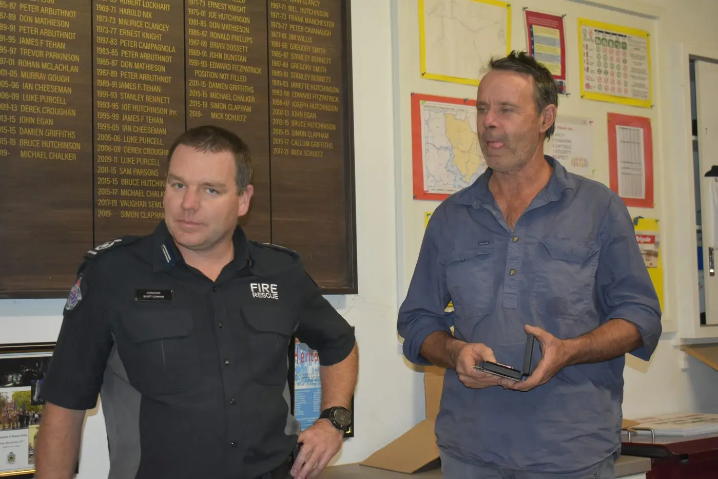 TOP AWARD: Maindample CFA former captain and executive member, James Tehan was presented with 35-Year award for services to the brigade by Regional 23 Acting Commander Scott Connor.