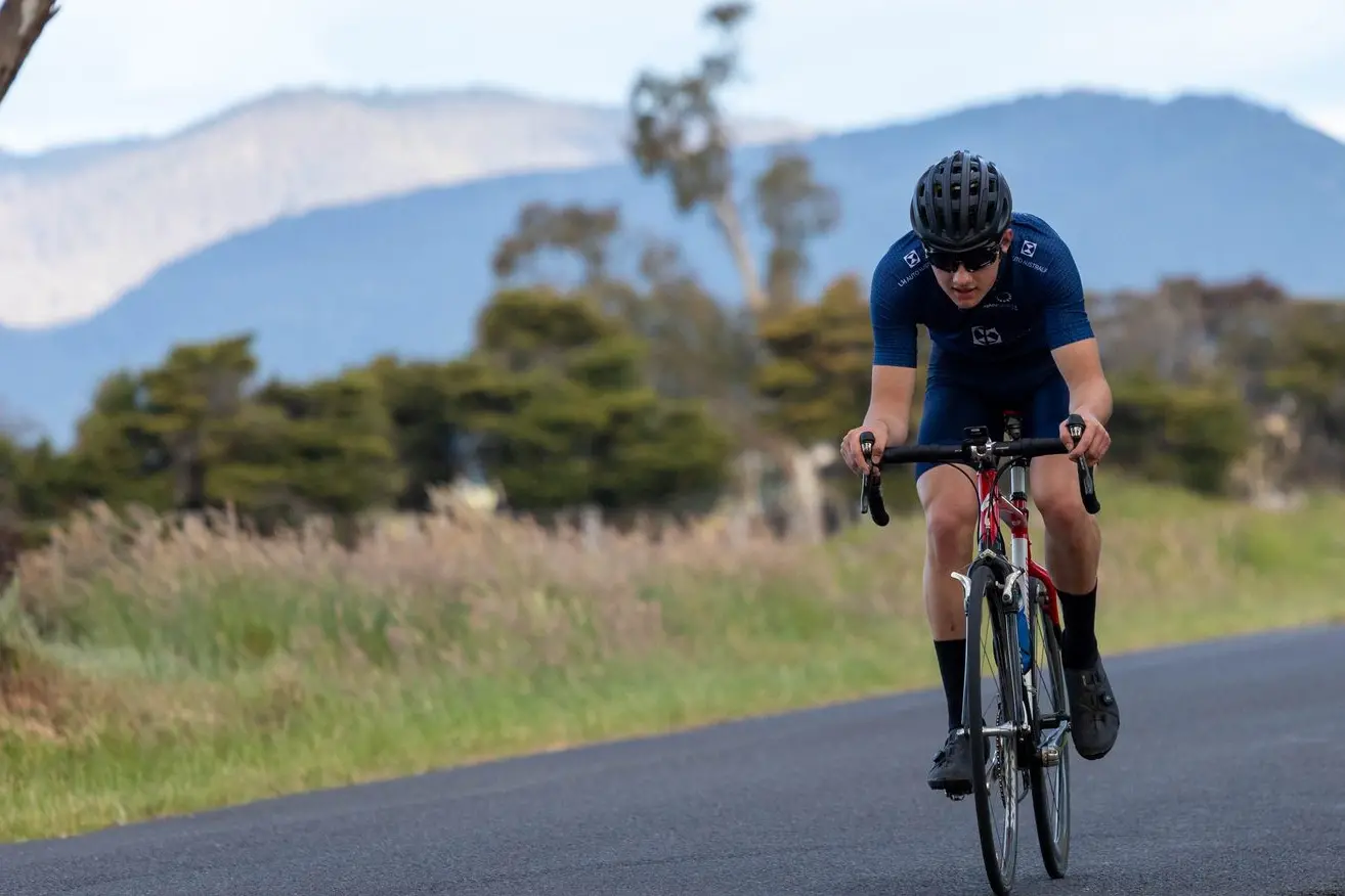 INDIVIDUAL TIME TRIAL: Ryder Chadd on his way to 12th place on Chapel Hill Road. PHOTO: Toby Copland