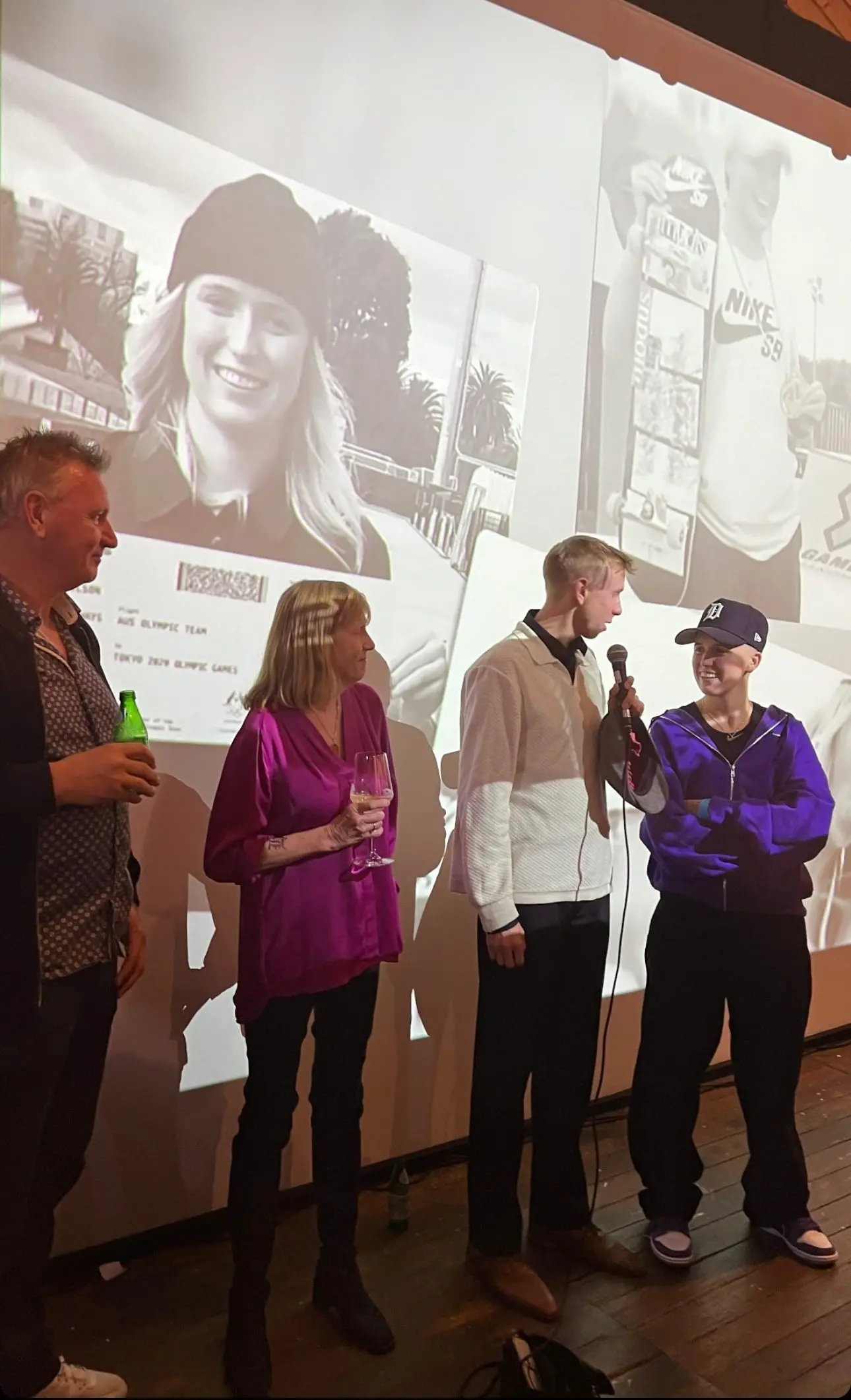 FAMILY: The Wilson family, parents James (left) and Catriona with brother Liam celebrating Hayley\\'s achievement at the Melbourne brand launch. PHOTO: Supplied