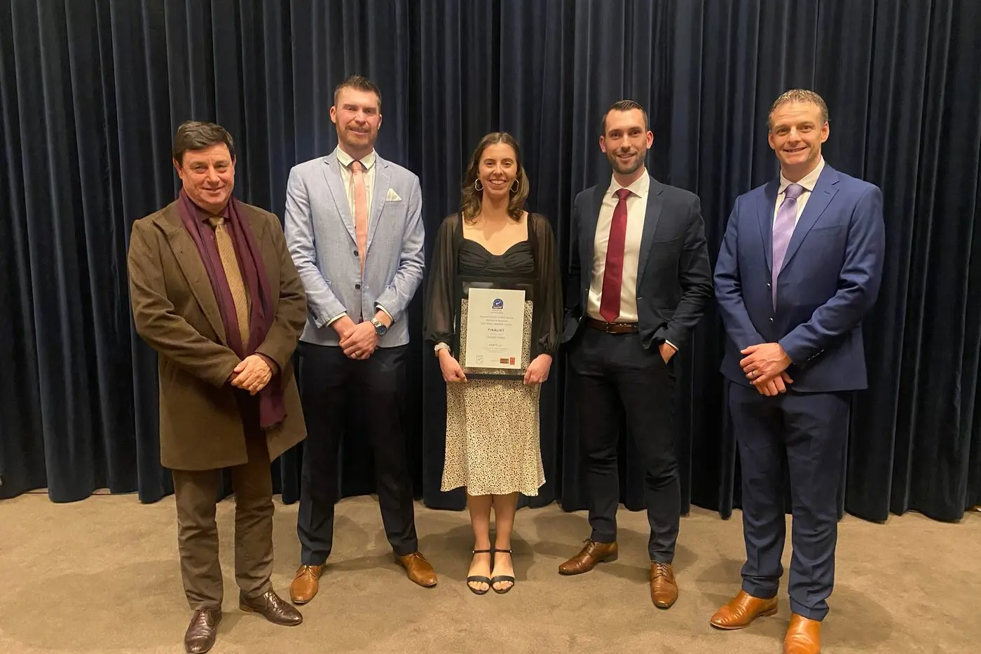 AWN REPRESENTATIVES: John Colley managing director (left), Andrew Holgate sheep and wool specialist (Yass, NSW) and finalist for NCWSBA 2024 wool broker award, winner Tamara Pabst, wool technical officer (Benalla), Ben Stace general manager \\u2013 wool and Kelvin Shelley Victorian state manager. PHOTO: Supplied