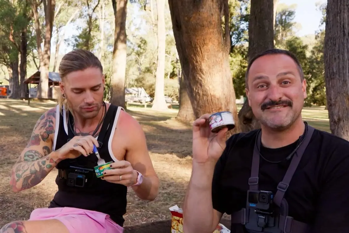ON THE RUN:  Luke (left) and Ben Vasiliou enjoying the hospitality of Tolmie locals. PHOTO: Supplied