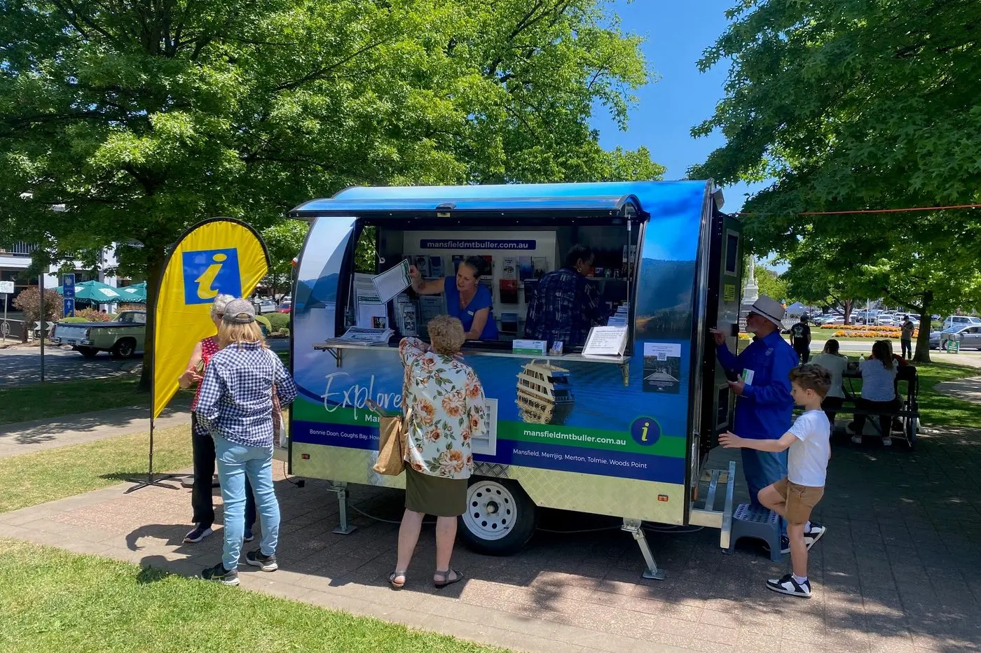 GOING MOBILE: The Mansfield Shire mobile information trailer parked at the High Street median strip during the High Country Festival was well patronised.