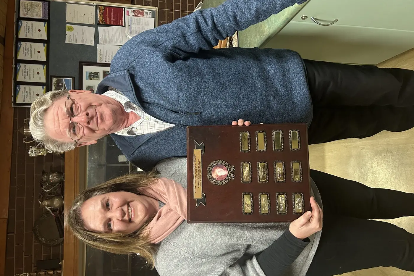 AGM AWARD PRESENTATION:\\nCongratulations to Jo O\\'Brien (left) who was awarded the Wendy Campbell Club Person of the year Shield, by Robert Williams (right), for 2025 for her work on the junior tennis program. PHOTO: Jemma Purcell