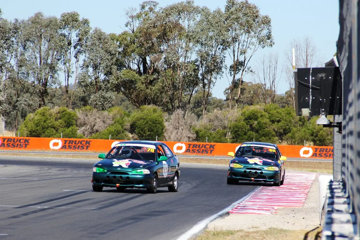 CORNERING NICELY: Hy Undies\\u2019 68 and 78 turn onto the front straight at Winton on the way to a strong result in the 14-Hour Winton Rumble in March.