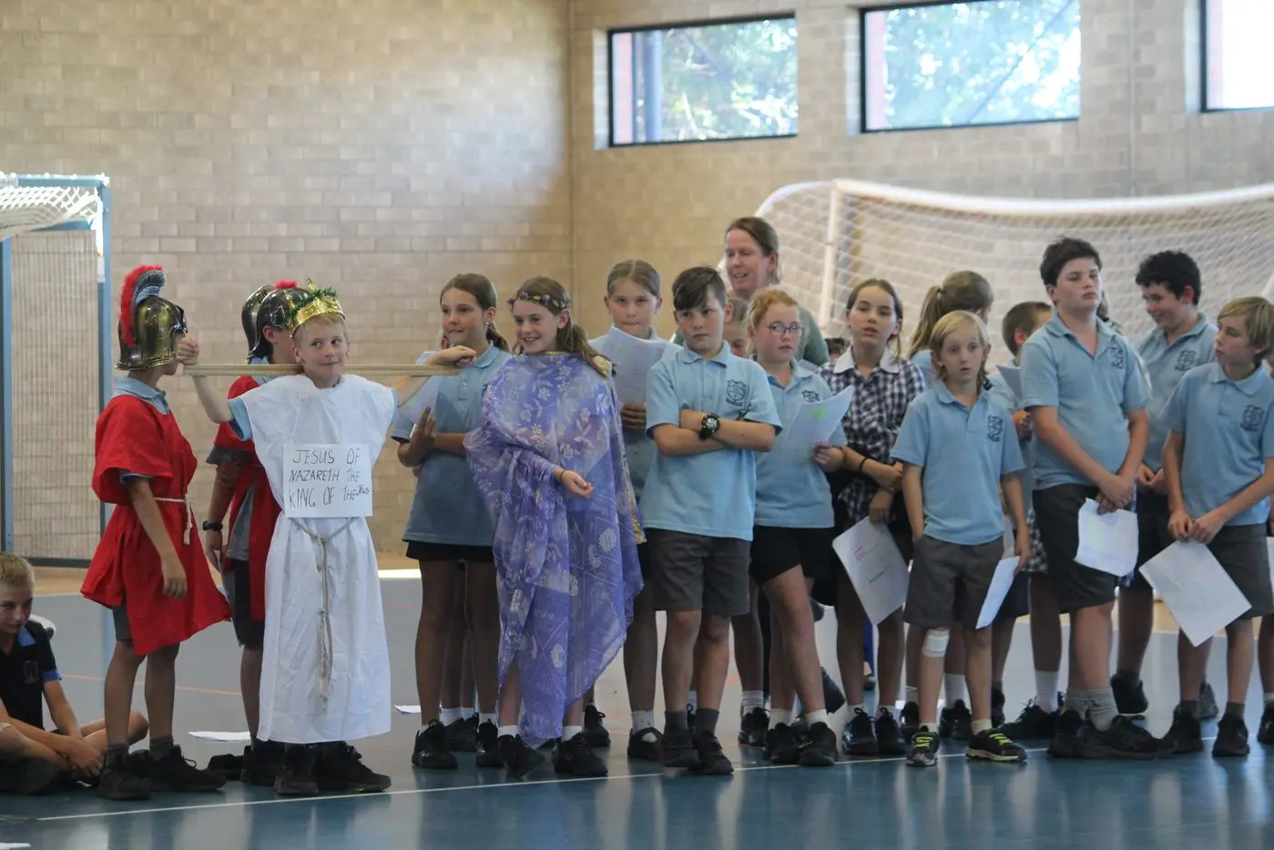 EASTER STORY: Students from prep up to grade six performed a part of the Easter story through song, dance and acting. Easter celebrations to begin. \\nPHOTOS: Trinity Knight