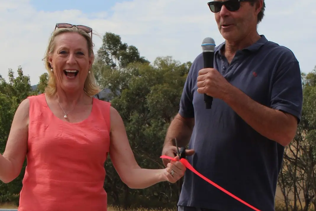 WOO HOO: Member for Eildon Cindy McLeish and Deputy Mayor James Tehan cutting the ribbon at the official Merton skate park opening. PHOTOS: Emma Oliver