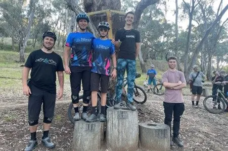 GRAVITY RACING: (from left) Shannon Rademaker, Ant Bateup, Rueben Bateup, Ryder Chadd and Archie Smith. PHOTO: Kate Stonnill