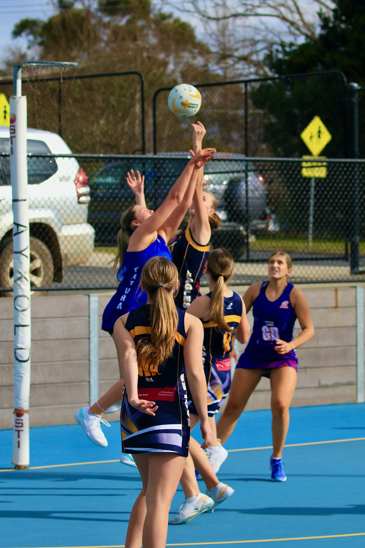 TOUGH BATTLES: Mansfield Eagles netballers faced triumphant Tatura over the weekend showing true determination on the court. PHOTOS: Paul Martin