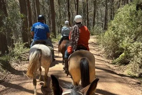 HAPPY TRAILS: Frankie Leigh the bride to be had no idea it was her wedding day on her ride to the Mt Stirling summit. PHOTOS: Supplied