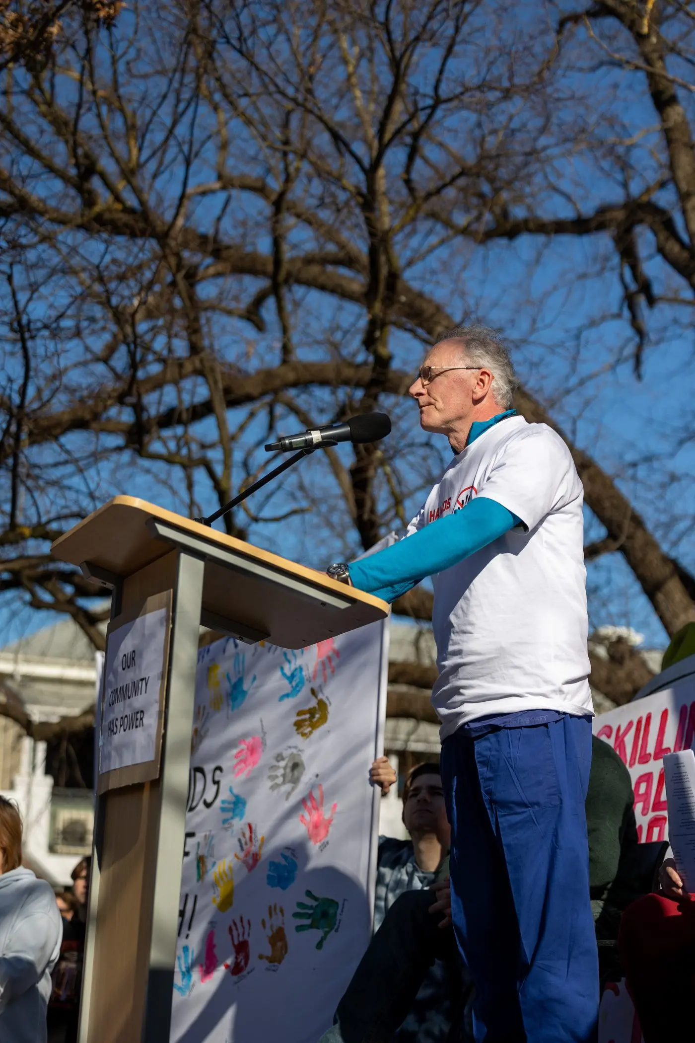 KEEP IT LOCAL: Dr Graham Slaney contemplated the impact removing maternity from the Mansfield District Hospital would have, at last year\\'s rally against healthcare amalgamations.