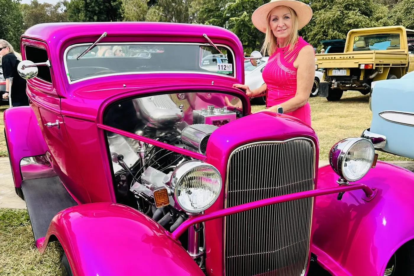 EYE CATCHING: Dorothy Sutton of Euroa entered her hot pink 1932 Ford Coupe in the show \\'n shine. PHOTO: Rebekah Smyth