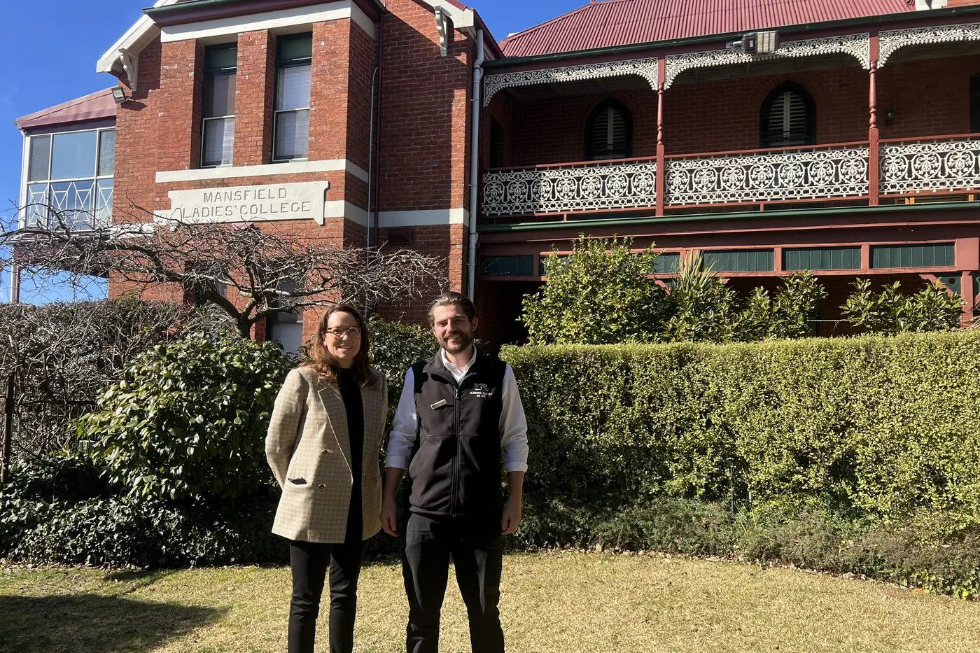 CONGRATULATIONS: Minister for Regional Development Jaclyn Symes with Alzburg operations manager Callum Bono Nicols outside the resort.