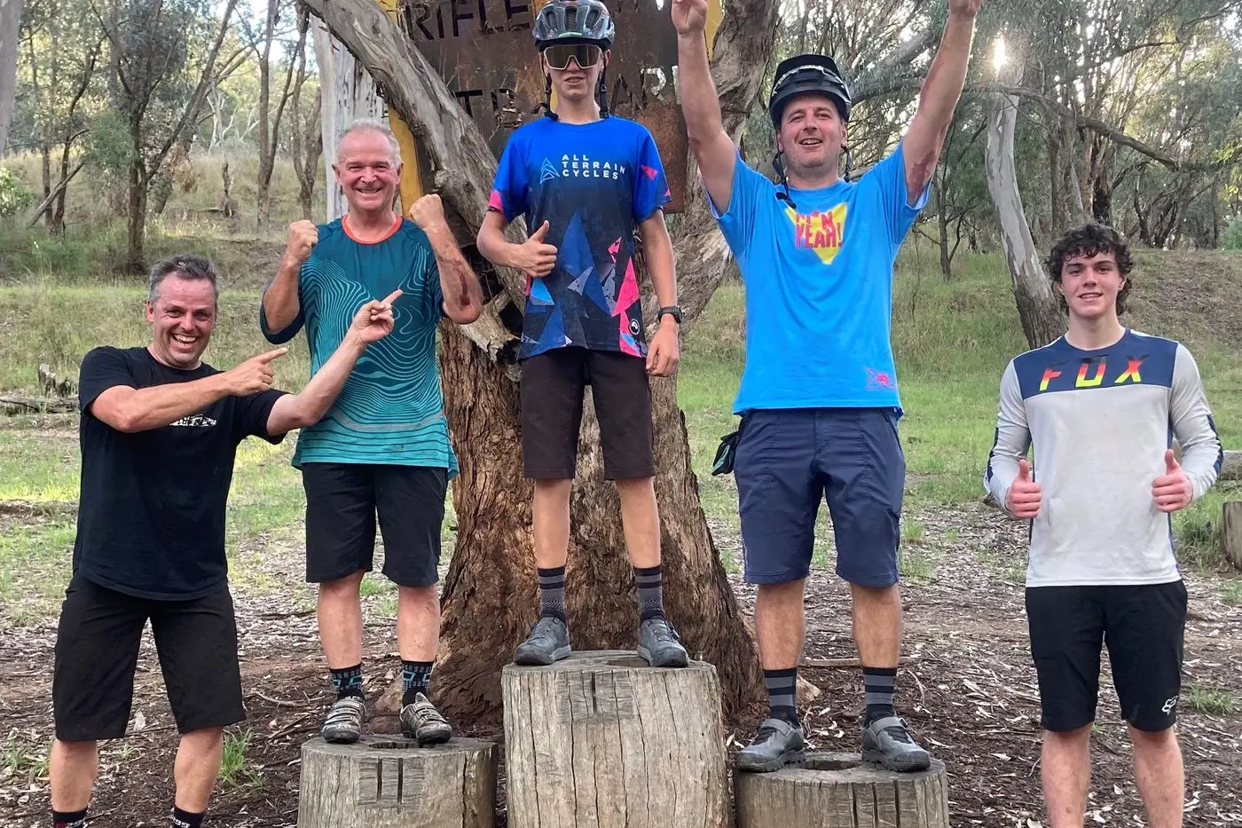 DIRT CRITS PODIUM: (from left) Adam Baker, Darren Bakker, Rueben Bateup, Shannon Rademaker and Dan Hall. PHOTO: Bruce Halket.