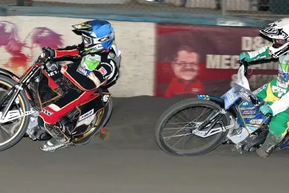 AUSSIE TALENT: Mansfield\\'s Max Fricke and Chris Holder (Appin, NSW) taking a bend at high speed.