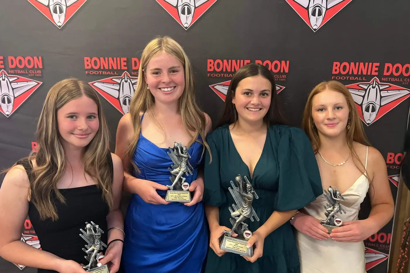 UNDER 15s AWARD WINNERS: (From left) Sadie Brakels (coaches award), Tilly Thornton (runner up best and fairest), Amy Cash (best and fairest) and Maya Rhodes (most consistent).