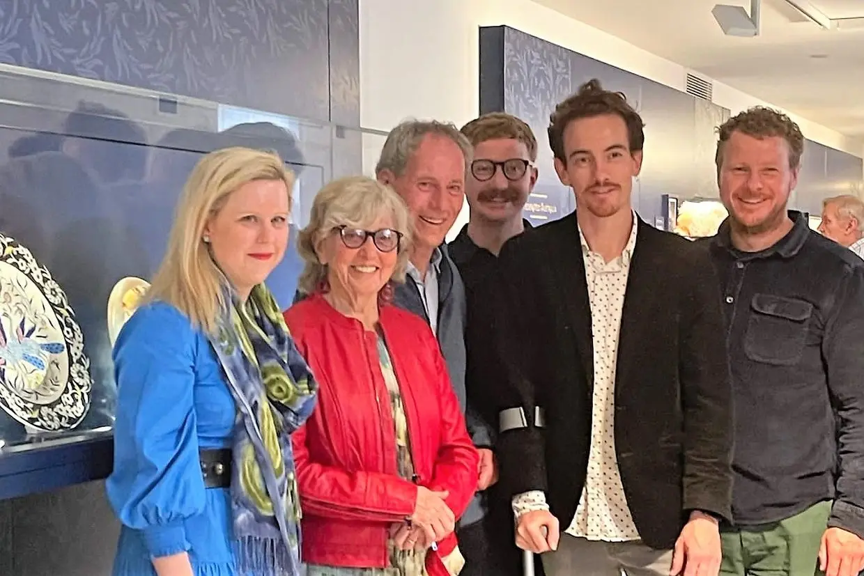 FAMILY LEGACY: In front of part of the John Twycross Melbourne International Collection at the private opening, (from left) Dr Michelle Stevenson Head of History & Technology at Museum Victoria, Margie and Will Twycross, Hugh Twycross, Will Lopez and Sam Twycross. Id:32949