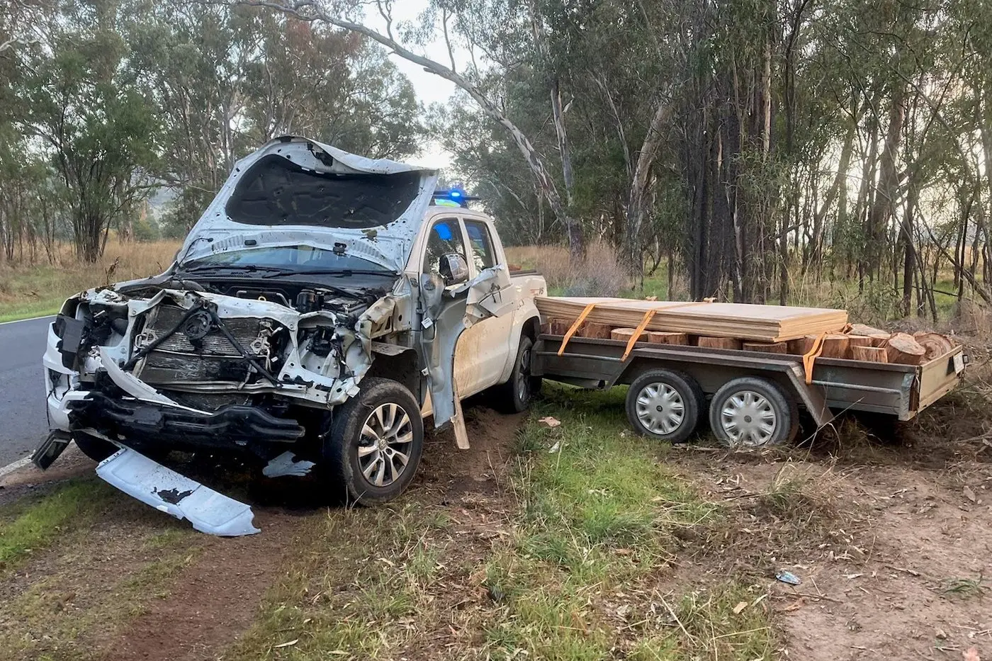 TOTALED: A Volkswagen Amok was totaled after crashing into two cows on Euroa\\u2013Mansfield Rd last week. Fortunately the driver was unharmed. Id:42133