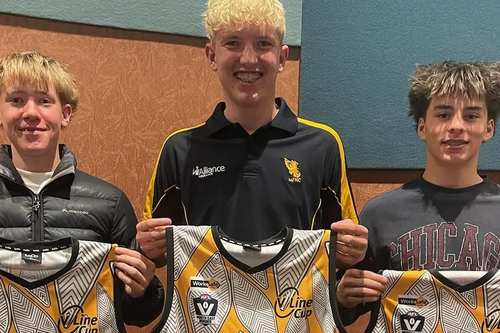 PUTTING ON THE JERSEYS: Sam Kain, Liam Smith and Any Friday played in the V-Line cup in Bendigo over September 23 and 24.