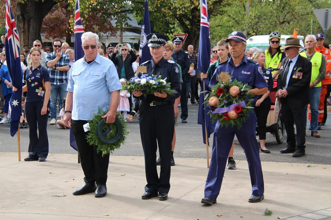 SERVICE: Mansfield Police joined other community organisations for the laying of the wreaths to remember our servicemen and women at the local ANZAC Day service. PHOTOS: Lynn Elder