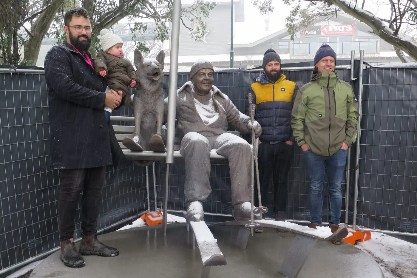 WELCOME: At the launch of the Hans Grimus and Captain statue on May 20 were the three sons of the Grimus family (from left) Hans (with baby daughter Elodie), Hannes and Oliver. PHOTO: Mark Woodsford Id:41806