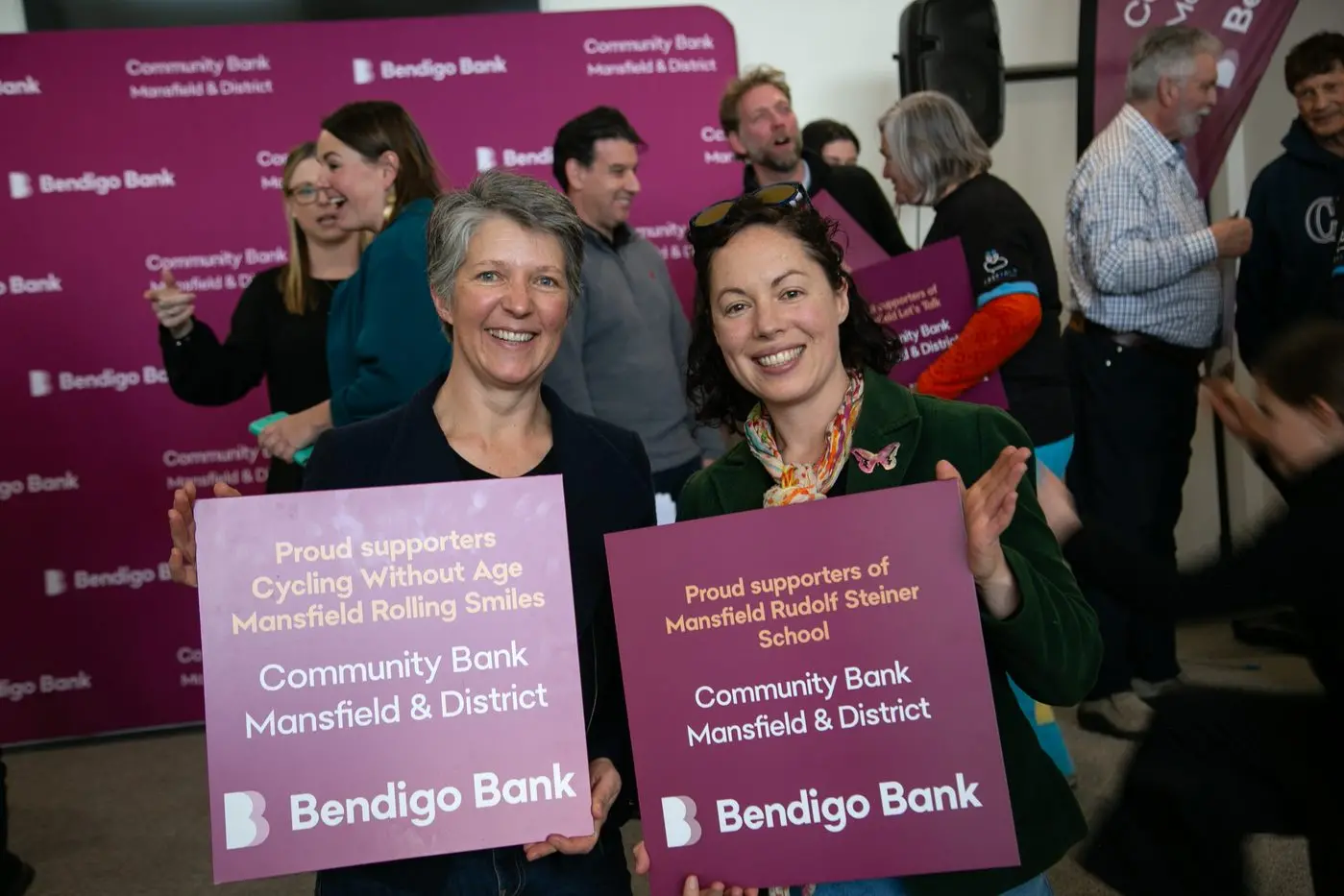 COMMUNITY IMPACT: Sophie Naylor from Cycling without Age and Briony Davenport representing Mansfield Steiner School welcomed the grant funding from the  Community Bank Mansfield & District.