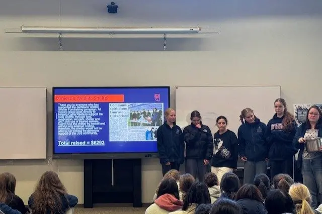 PROUD: Students at the Howqua Lauriston Girls campus at the raffle draw which formed part of their fundraising efforts for the Jamieson Wildlife Shelter. PHOTO: Supplied