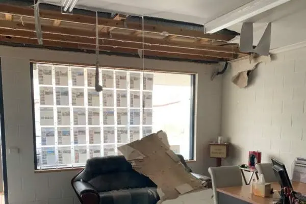 CAVED IN: The Mansfield Holiday Letting building was damaged by the storm which passed through town last Wednesday. PHOTO: Leith Mounsey