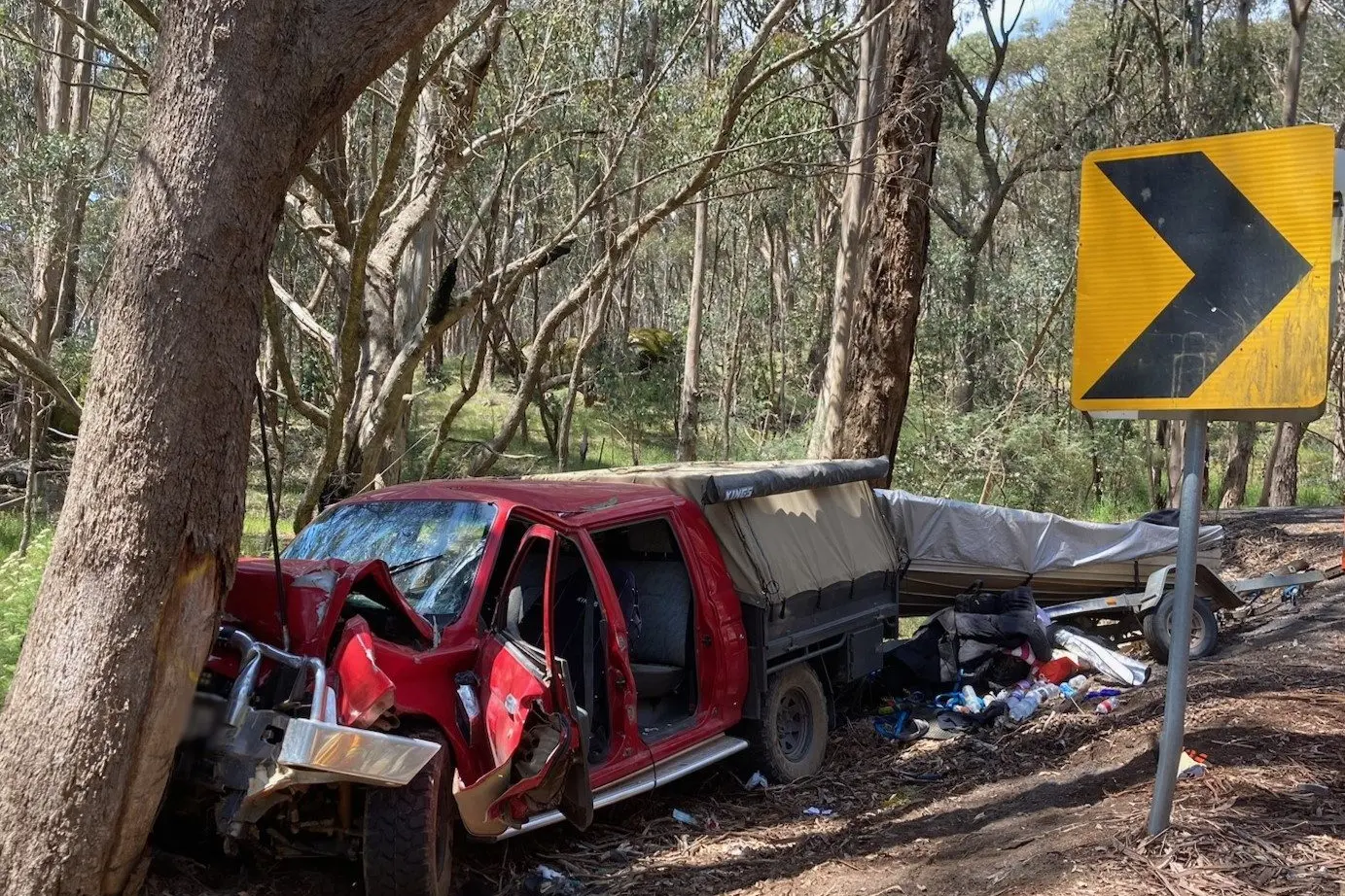 ANOTHER ONE: Two people were flown by air ambulance to Royal Melbourne Hospital with serious injuries after crashing a ute into a tree in Gooram, in almost exactly the same location as a fatal crash in August.