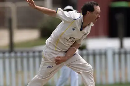 SIZZLING SLING: Andrew Cook sends one of his left-arm deliveries down the track under the weekend sun. PHOTOS: Ken Rainsbury