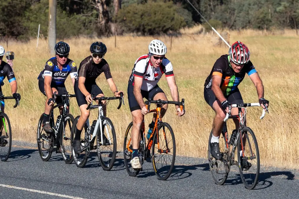 PUSHING HARD ON HOWES CREEK ROAD: (L to R) Jason Parker, Heath Hammond, Rueben Bateup, Mick Pearce, and Tim Ross\\nPHOTO: Tony Copland.\\n