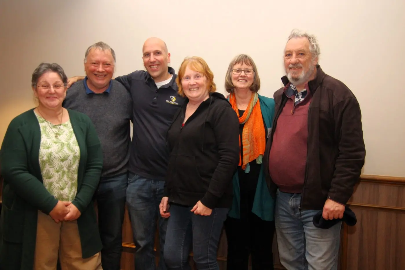 BEE UNITED: MAD group committee members Kelly Schultz (secretary) (left), Dave Fowler (equipment), guest speaker Shane Doran, Jenny Clinton (vice president), Leanne Robson and Keith Padbury (biosecurity officer). PHOTOS: Lynn Elder
