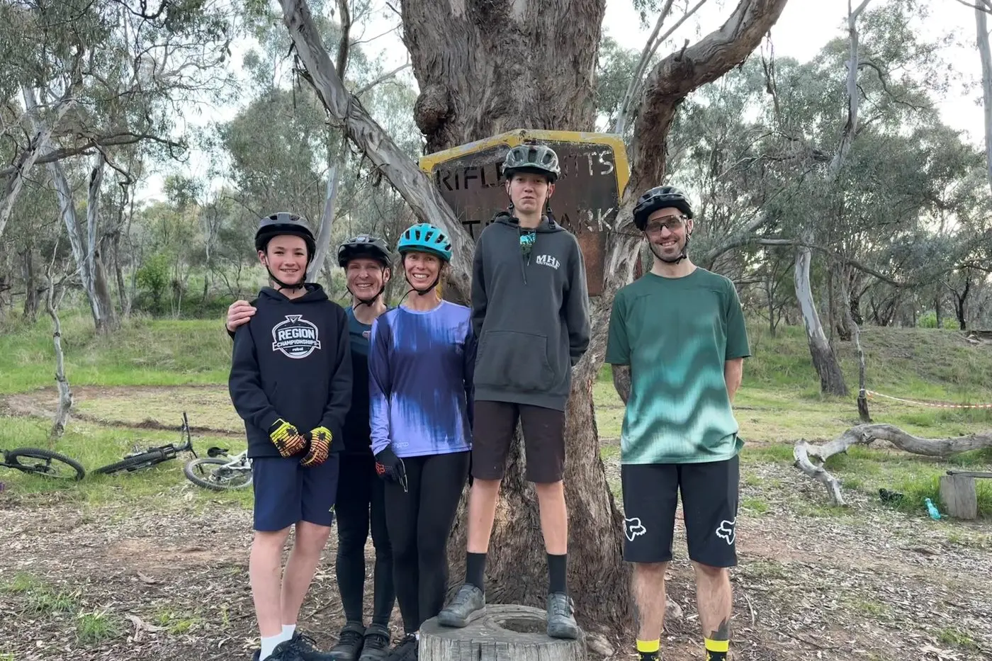 FIRST DIRT CRITS PODIUM OF THE SUMMER: (from left) Ben Ross, Serene Boring, Nicole Hoebergen, Rueben Bateup and Luke Vivash. PHOTO: Ant Bateup\\n