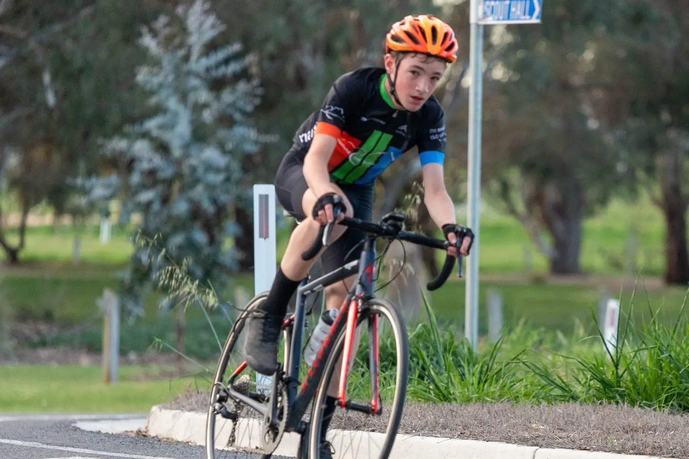 HEADING ONTO THE HOME STRETCH: Ben Ross turns to the finish on Mt Battery Road in his first MMBCC road race.\\nPHOTO: Tony Copland\\n