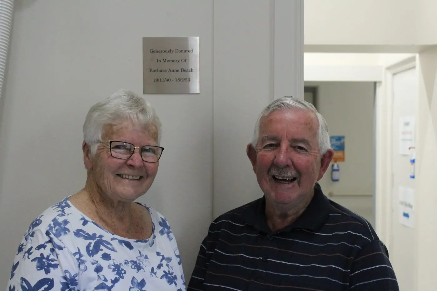 IN MEMORIAM: Val and Geoff Doyle believe that Barbara Beach would have been thrilled with how her bequest was spent, purchasing a new x-ray machine for the hospital.