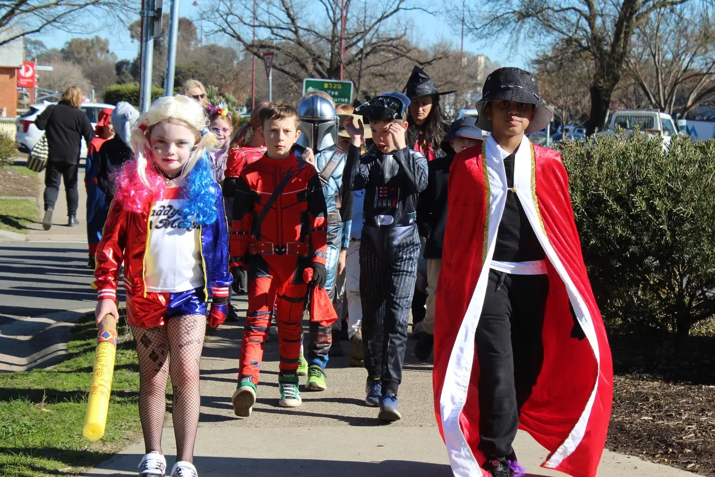 ALL DRESSED UP: MPS students (from left) Kaisha Bodinnar, Emerson Carthy, Luka Ashlin and Nigel Anu took the parade to the streets.