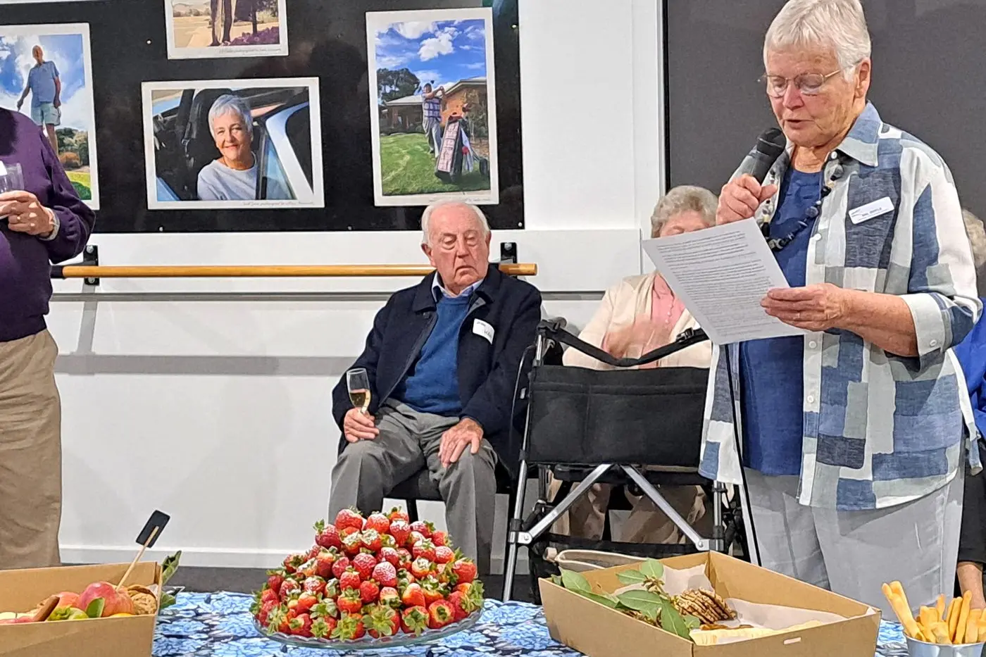 A FEW WORDS: Mansfield District Hospital Auxiliary president, Val Doyle welcomed, thanked and gave appreciation to all before the gold topped chocolates that marked out the big 100 Id:40808