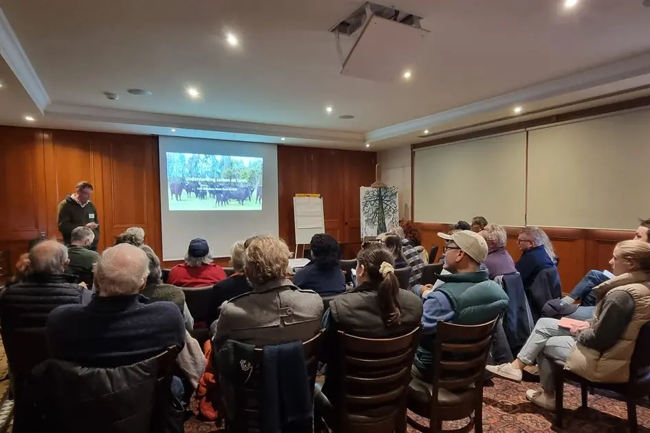 CARBON CONFERENCE: 30 people were in attendance at the Delatite Hotel to hear Cam Nicholson speak on carbon and climate change.