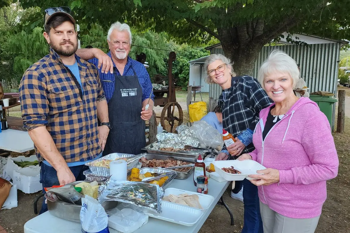 CELEBRATING COMMUNITY: It was a family affair at the Jamieson Autumn Festival on the weekend with the local Bolwell family serving up the good stuff from the wood-fired smoker. Ben with dad Ian, sister Jess and mum Genevieve are pictured at the festival on Saturday, with musician Jess also taking to the stage later in the day as part of the extensive line-up of live music. Turn to page 12 for more photos from the event. PHOTO: Freddie Leong