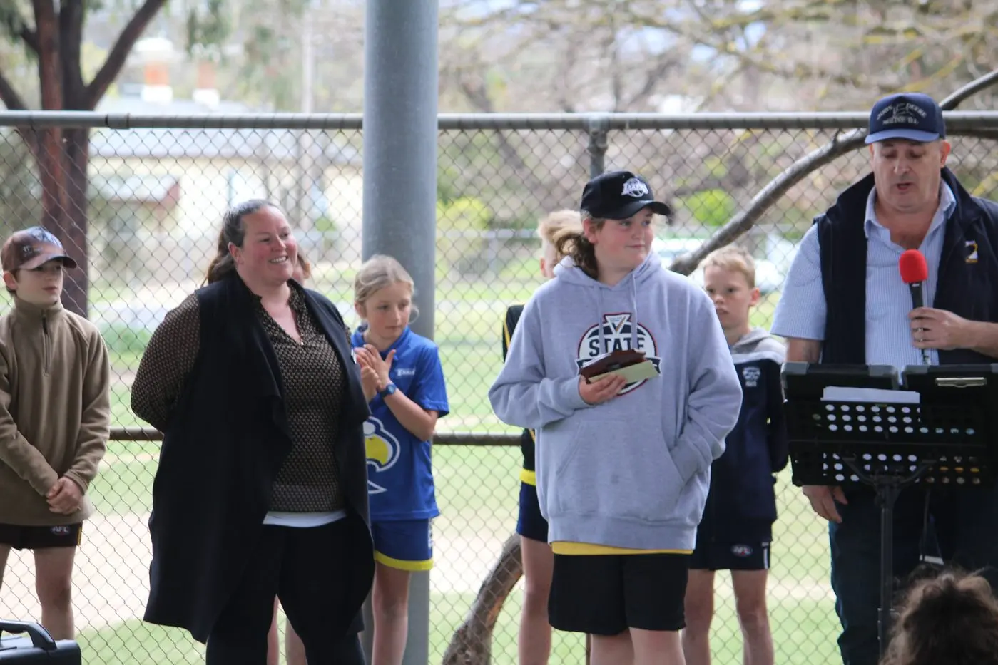 GRADE FIVE CAMP AWARD: Addison Bertalli was awarded the second Father Bob Maguire 5Cs Camp Award.\\n(from left) Mansfield Primary School Principal Nicole Salmon, Addison Bertalli and Rohan Dent. PHOTOS: Trinity Knight