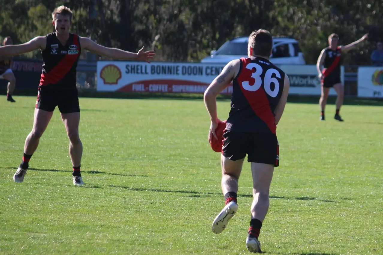 BOMBERS BITE THE BULLDOGS: The Bonnie Doon senior team flattened Tarrawingee by 133 points on Saturday. Pictured is Conor Heaslip. PHOTO: Trinity Knight