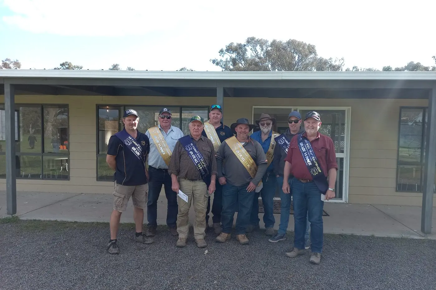 TOP GUNS: Sash winners at the Mansfield Clay Target shoot on Sunday were (from left), Jason Foster, David Luelf, Fred Heinze, Shaun Kirley, Royce Wojtowyez, Ken Skinner, Angus Ferguson and Phillip Matthews.  Id:32277