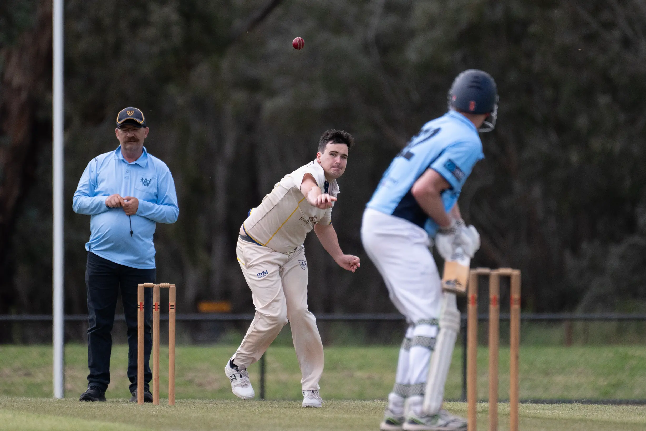 <p>Delatite B Grade\\'s bowler Mitchell Clarke in action </p>\\n