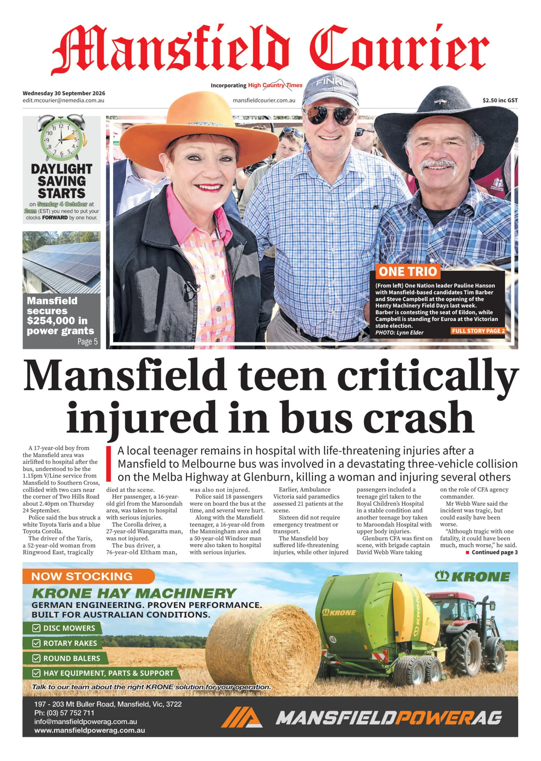 Mansfield Courier, Wednesday, 30 September, 2026